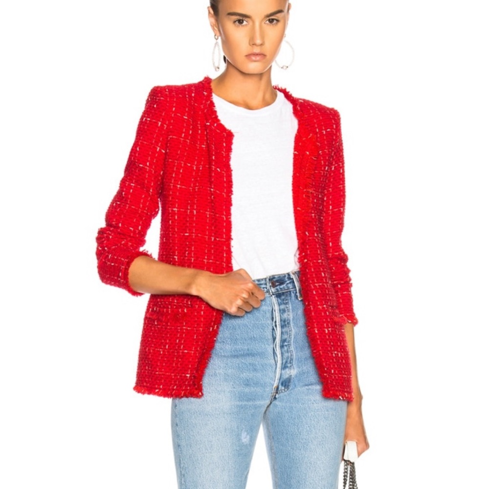 IRO- Quespo Jacket Red & Ecru Tweed Blazer Light Weight
